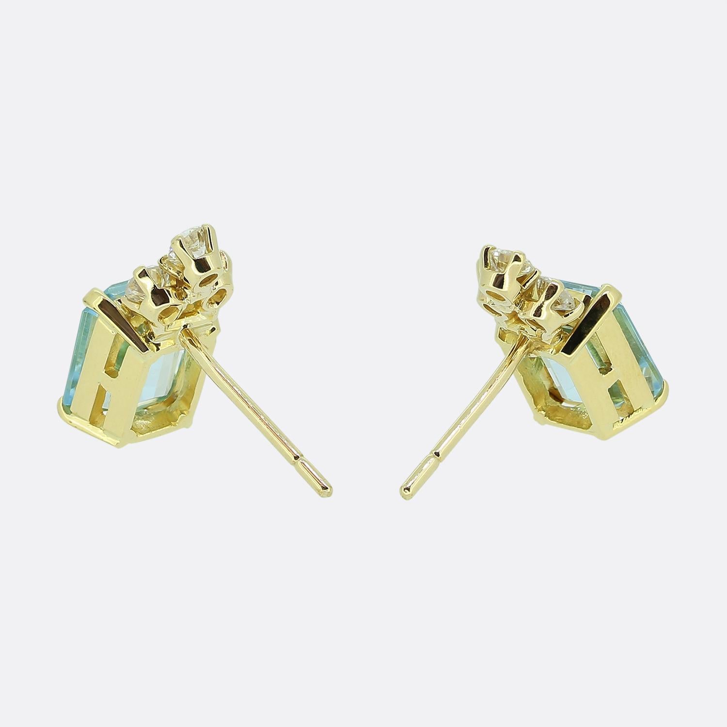 Vintage Aquamarin und Diamant-Ohrstecker (Brillantschliff) im Angebot