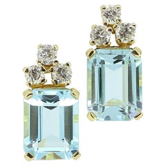 Vintage Aquamarine and Diamond Stud Earrings