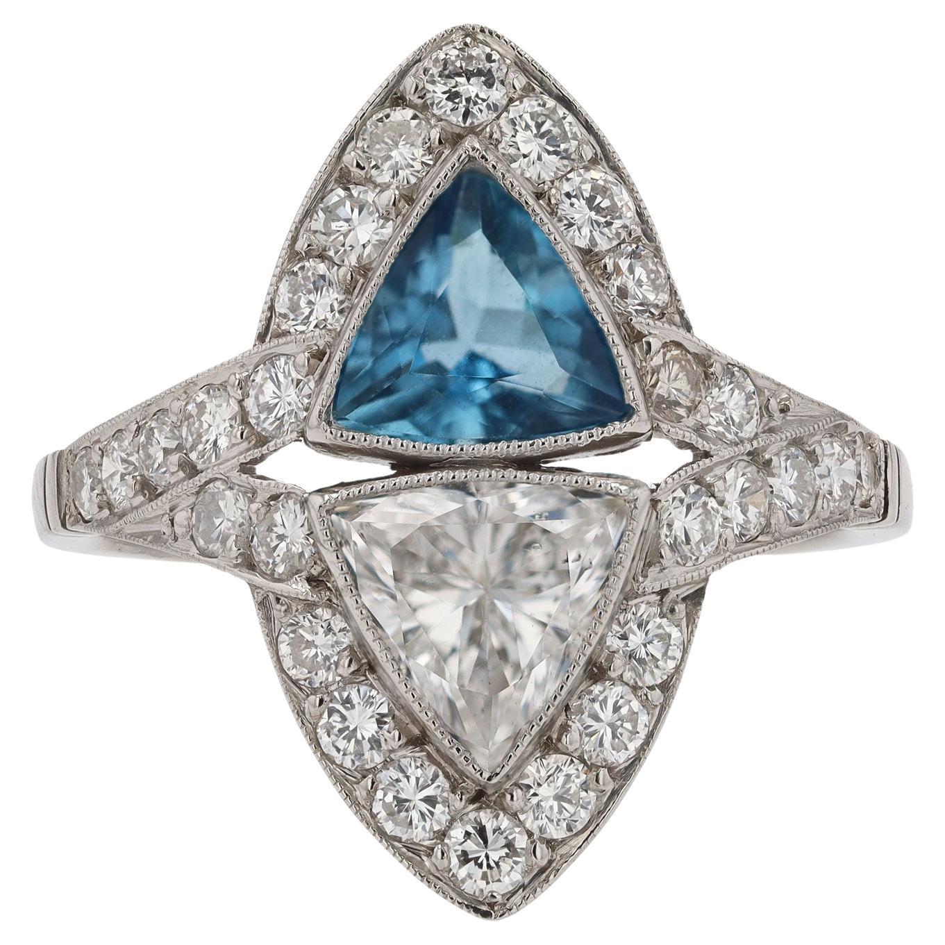 Vintage Aquamarine and Diamond Toi et Moi Two Stone Ring