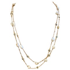 Vintage Aquamarine and Fresh Water Pearl 14 Karat Gold Chain