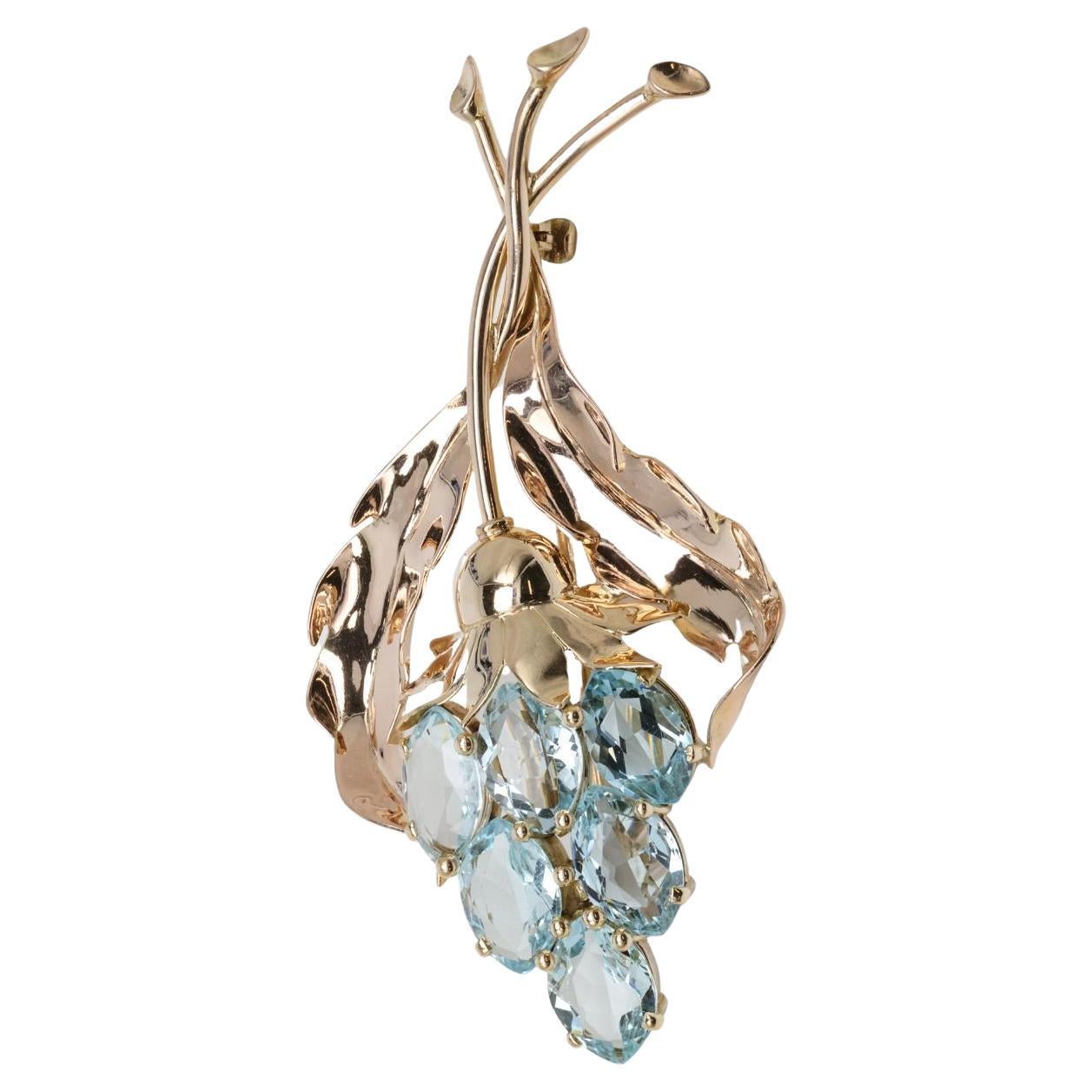 Vintage Aquamarine and Gold Brooch set in 14k Rose Gold