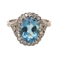 Vintage Aquamarine and Old Cut Diamond Ring