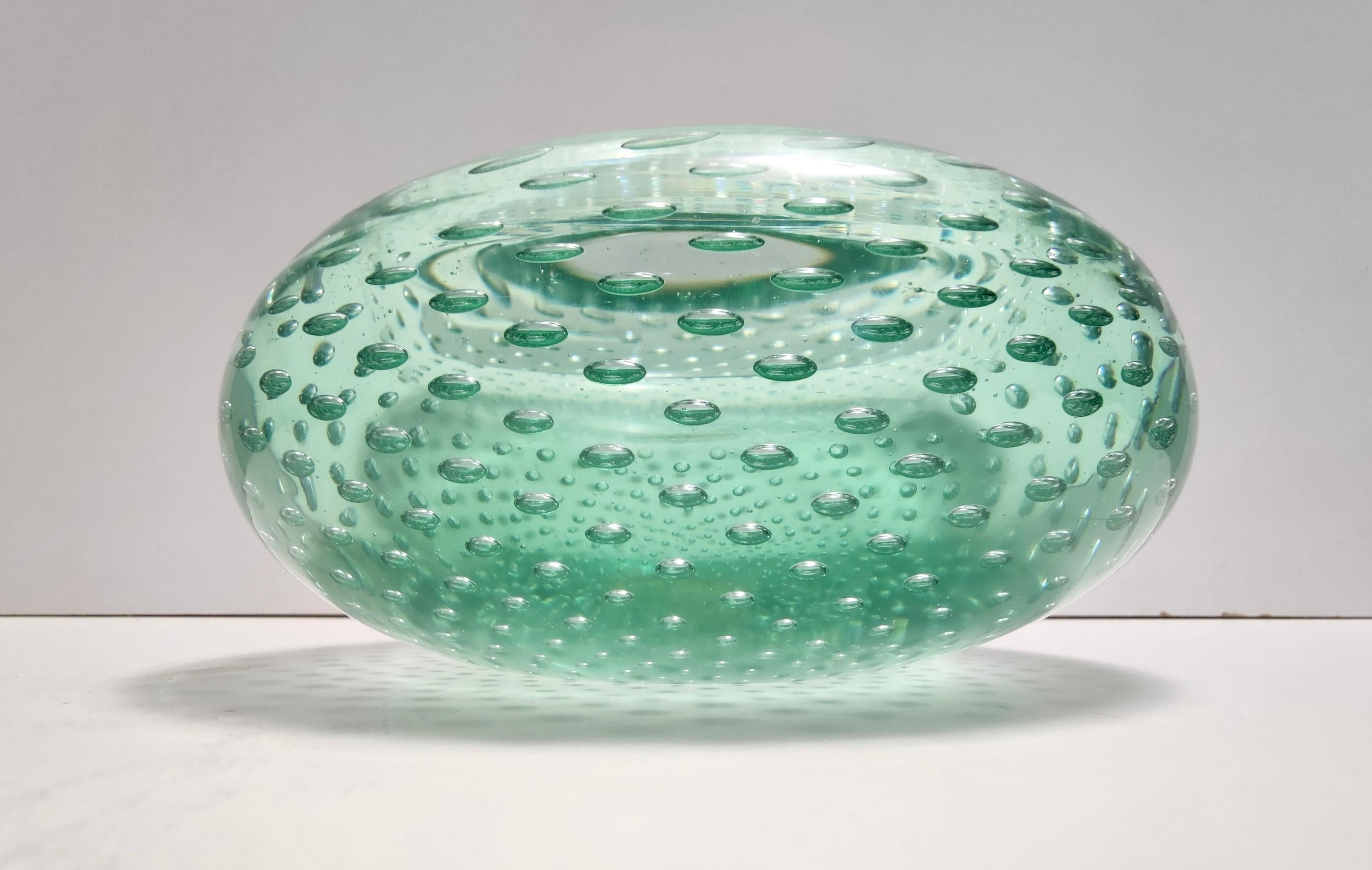 Italian Vintage Aquamarine Bullicante Murano Glass Ashtray - Trinket Bowl For Sale