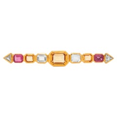 Vintage Aquamarine Citrine Tourmaline Arrow 18K Yellow Gold Brooch