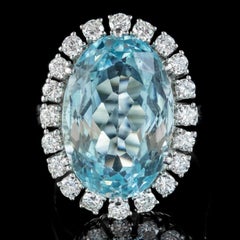 Vintage Aquamarine Cocktail Ring in 14ct White Gold, 13ct Aqua, 1.60ct Diamond