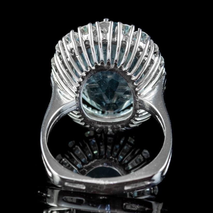 Briolette Cut Vintage Aquamarine Cocktail Ring in 14ct White Gold, 13ct Aqua, 1.60ct Diamond For Sale