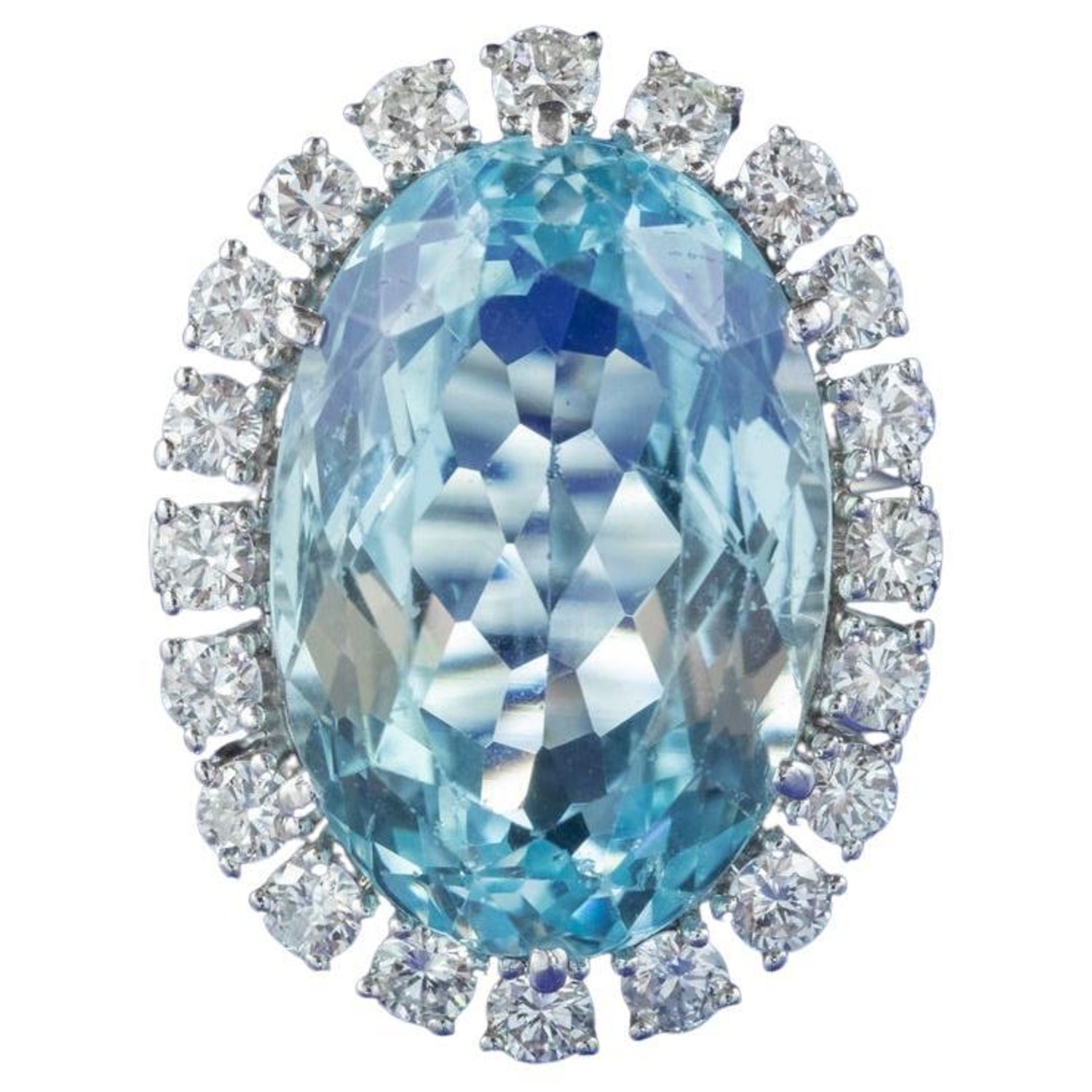 Vintage Aquamarine Cocktail Ring in 14ct White Gold, 13ct Aqua, 1.60ct  Diamond For Sale at 1stDibs