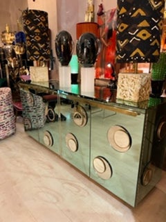 Crédence vintage en cristal d'aigue-marine avec motifs géométriques, années 1980