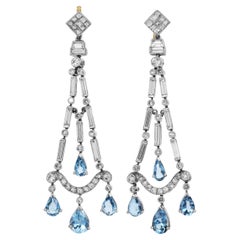Vintage Aquamarine & Diamond 6.22 Carats Platinum Chandelier Earrings