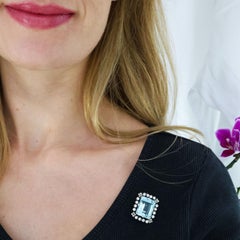 Vintage Aquamarine, Diamond and Platinum Cluster Brooch, Circa 1930