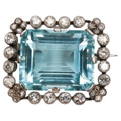 Vintage Aquamarine, Diamond and Platinum Cluster Brooch, Circa 1930