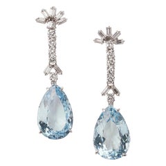 Vintage Aquamarine, Diamond and White Gold Drop Earrings, circa 1960