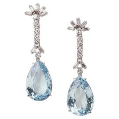 Vintage Aquamarine, Diamond and White Gold Drop Earrings, circa 1960