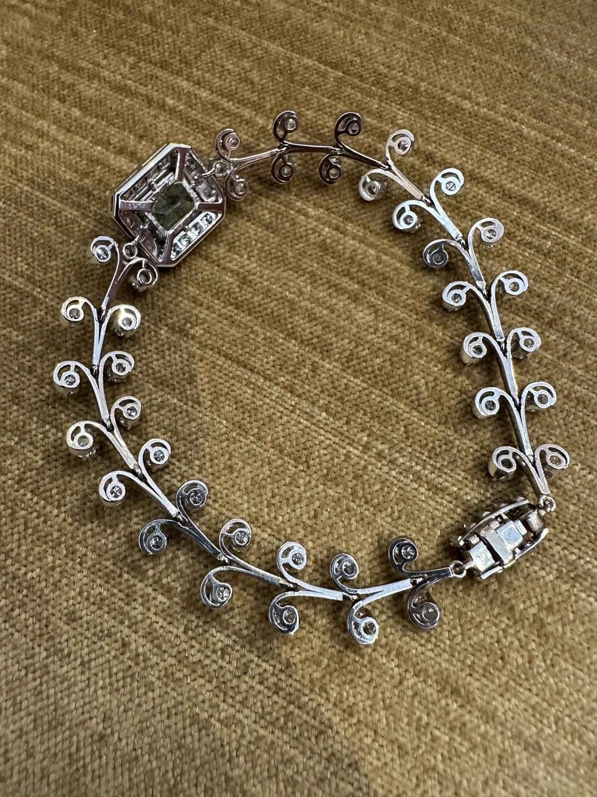 Bracelet vintage aigue-marine et diamant en platine 7.5 inches en vente 2