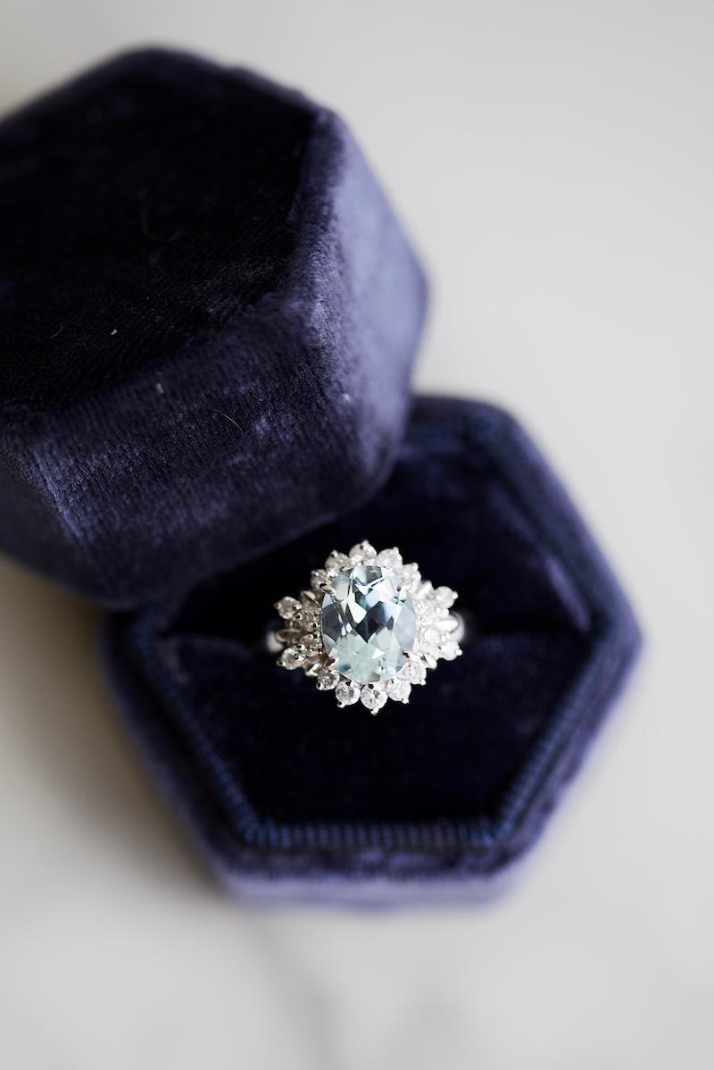 Women's or Men's Vintage Aquamarine Diamond Cluster Platinum Ring