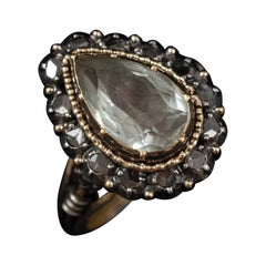 Vintage Aquamarine Diamond Cluster Ring 19.2K Rose Gold Silver Portuguese 1940s