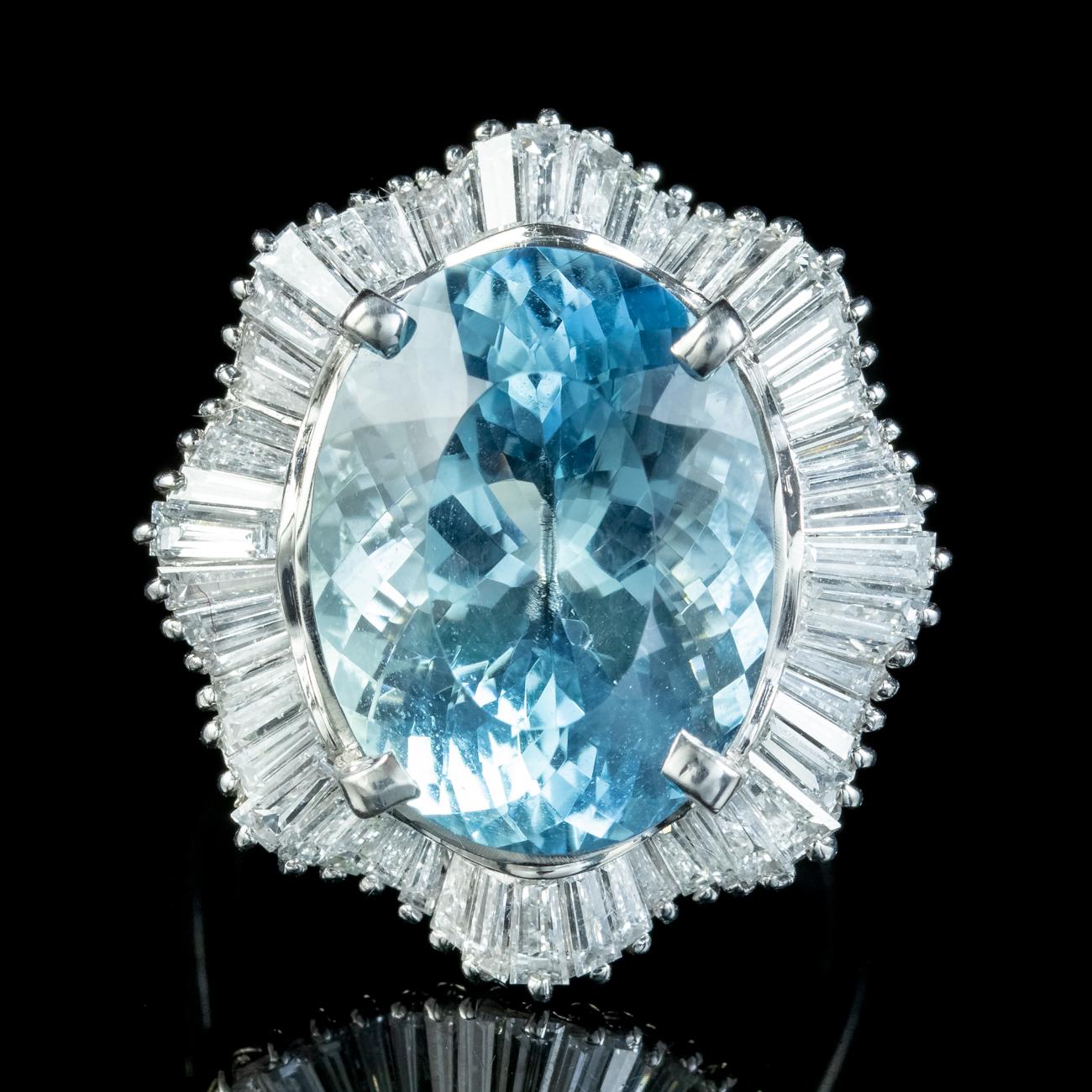 Retro Vintage Aquamarine Diamond Cocktail Ring 13.92ct Aqua 2.95ct Diamond With Cert For Sale