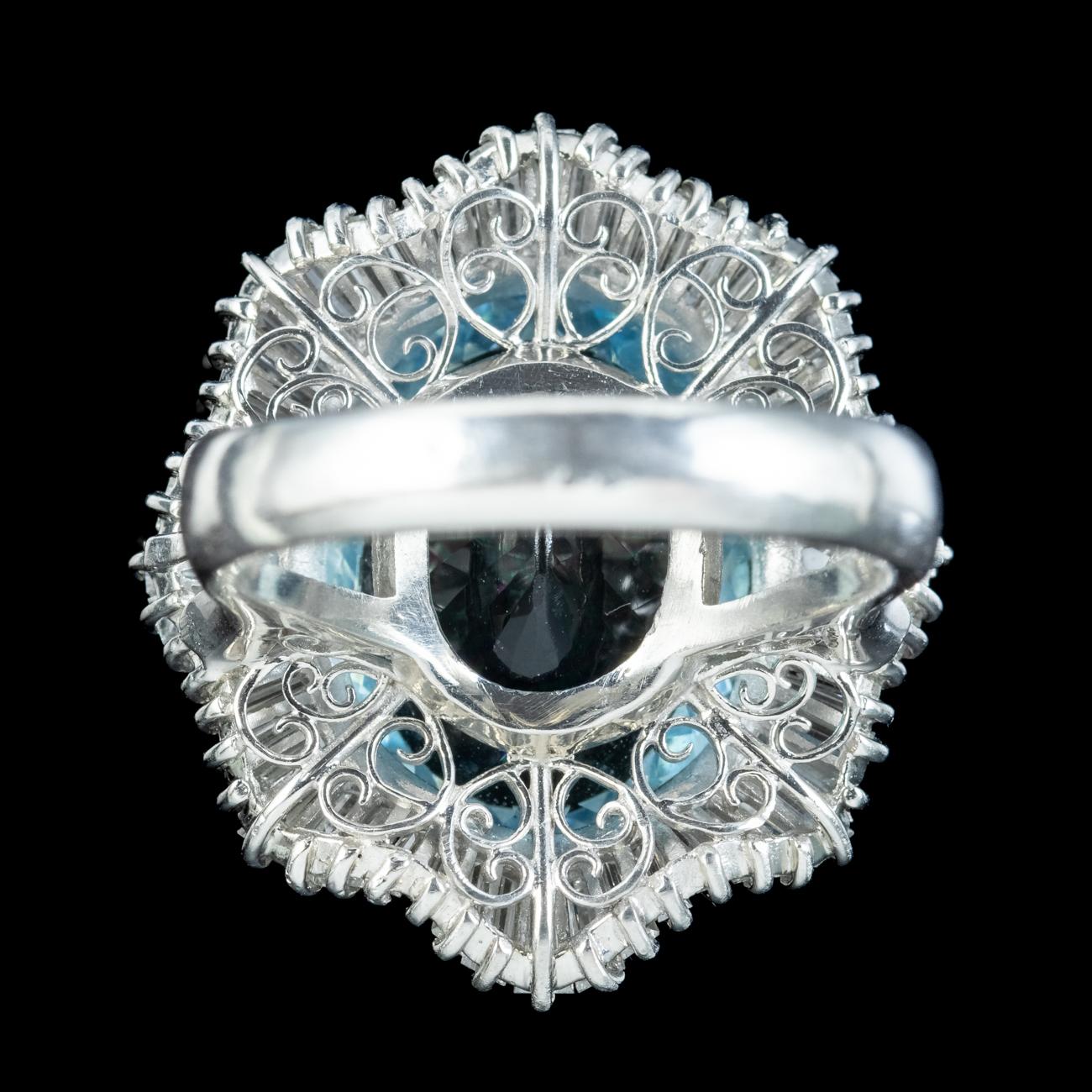 Vintage Aquamarine Diamond Cocktail Ring 13.92ct Aqua 2.95ct Diamond With Cert In Good Condition For Sale In Kendal, GB