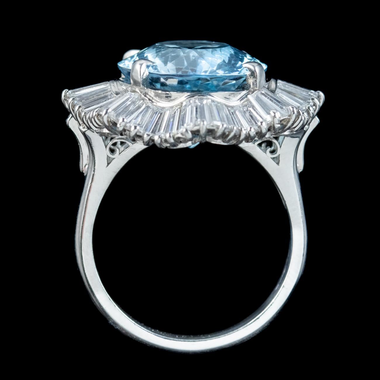 Women's Vintage Aquamarine Diamond Cocktail Ring 13.92ct Aqua 2.95ct Diamond With Cert For Sale