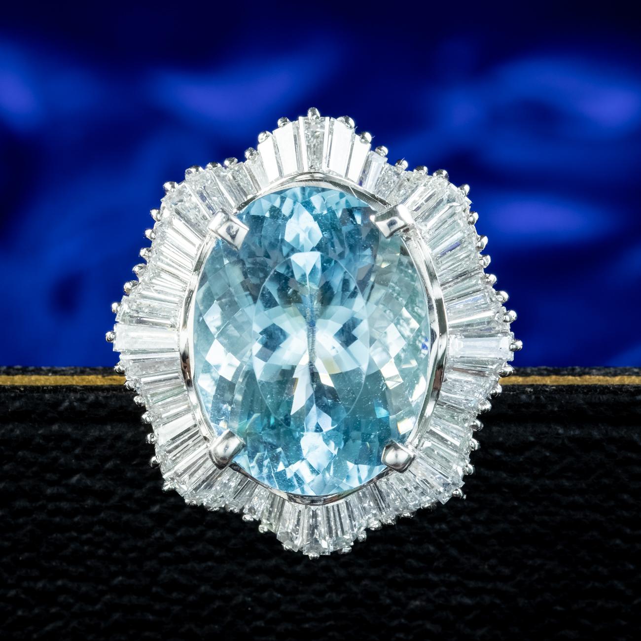 Vintage Aquamarine Diamond Cocktail Ring 13.92ct Aqua 2.95ct Diamond With Cert For Sale 2