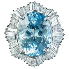 Vintage Aquamarine Diamond Cocktail Ring 13.92ct Aqua 2.95ct Diamond With Cert