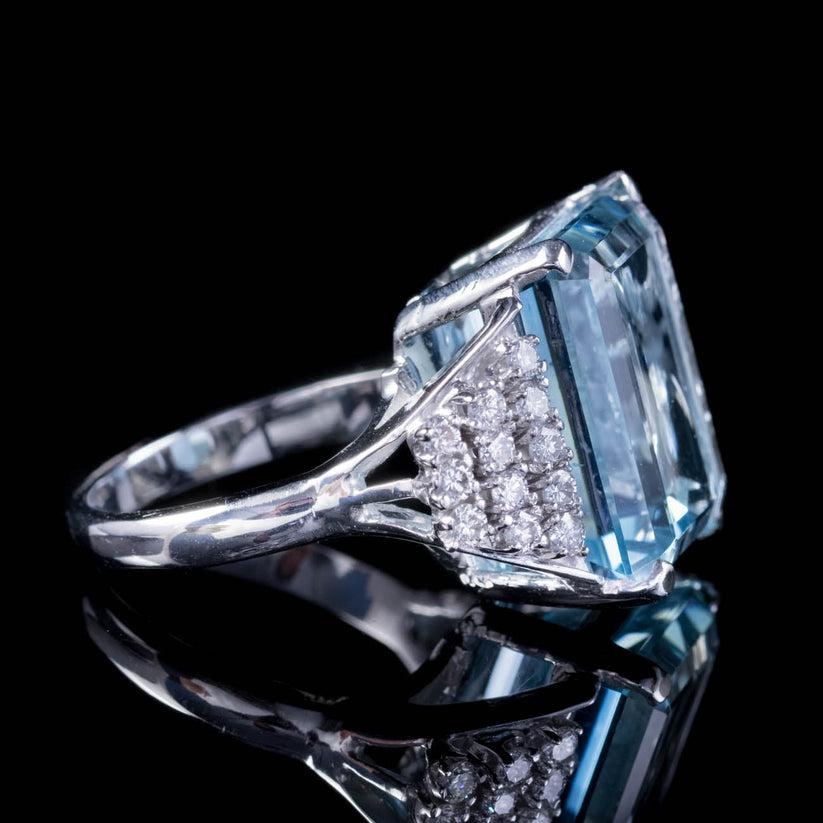Emerald Cut Vintage Aquamarine Diamond Cocktail Ring in 15ct Aqua For Sale