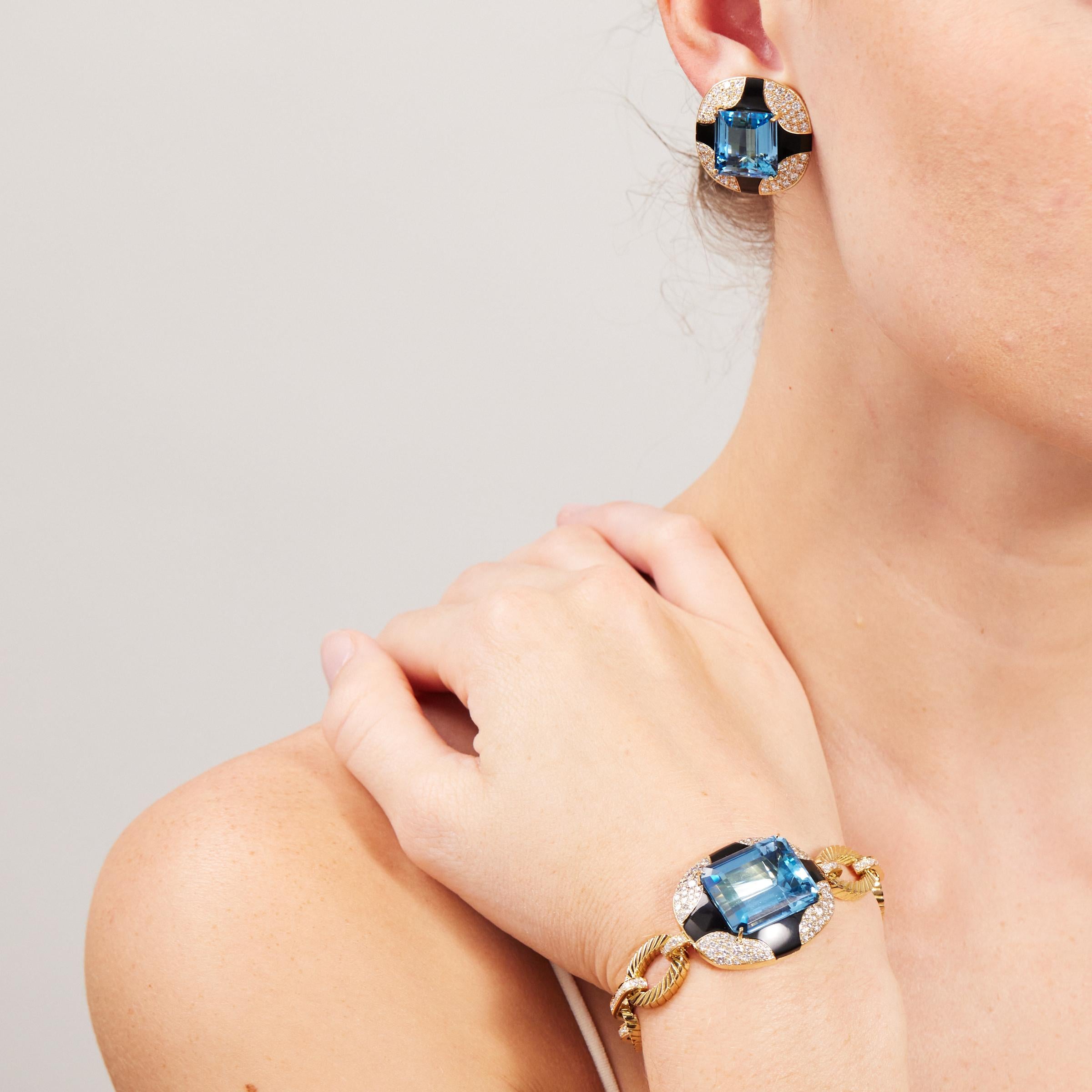 Vintage Aquamarine Diamond Onyx Mauboussin Earrings Necklace Bracelet Suite For Sale 5