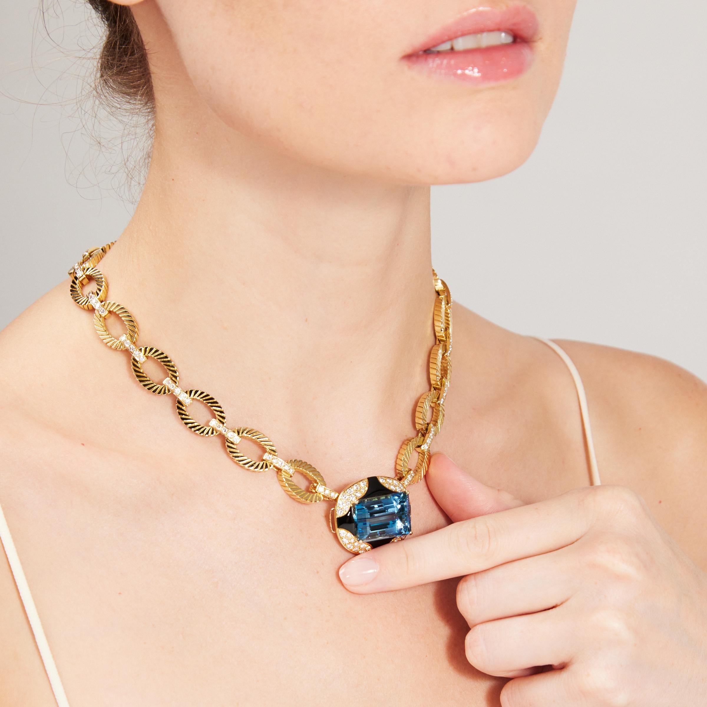 Vintage Aquamarine Diamond Onyx Mauboussin Earrings Necklace Bracelet Suite For Sale 2