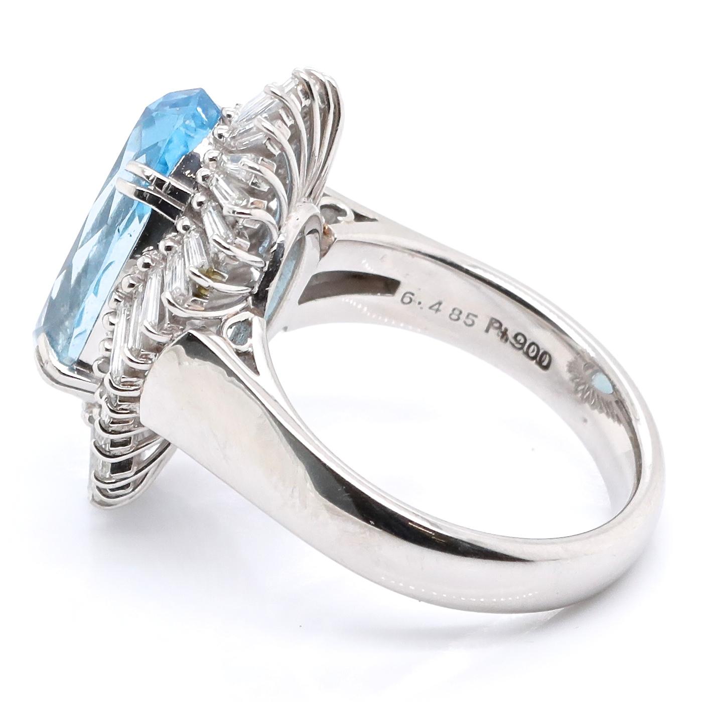 Women's Vintage Aquamarine Diamond Platinum Ballerina Cluster Ring