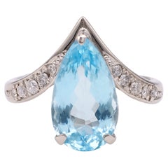 Vintage Aquamarine Diamond Platinum Ring