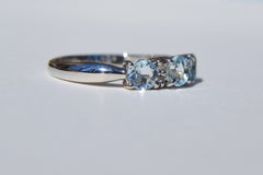Vintage Aquamarine Diamond Platinum Trinity Ring