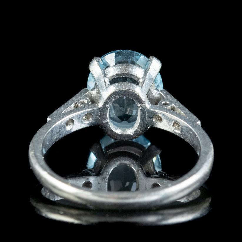 Oval Cut Vintage Aquamarine Diamond Ring in 3.8 Carat Aqua For Sale