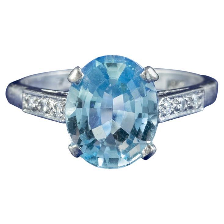 Vintage Aquamarine Diamond Ring in 3.8 Carat Aqua For Sale