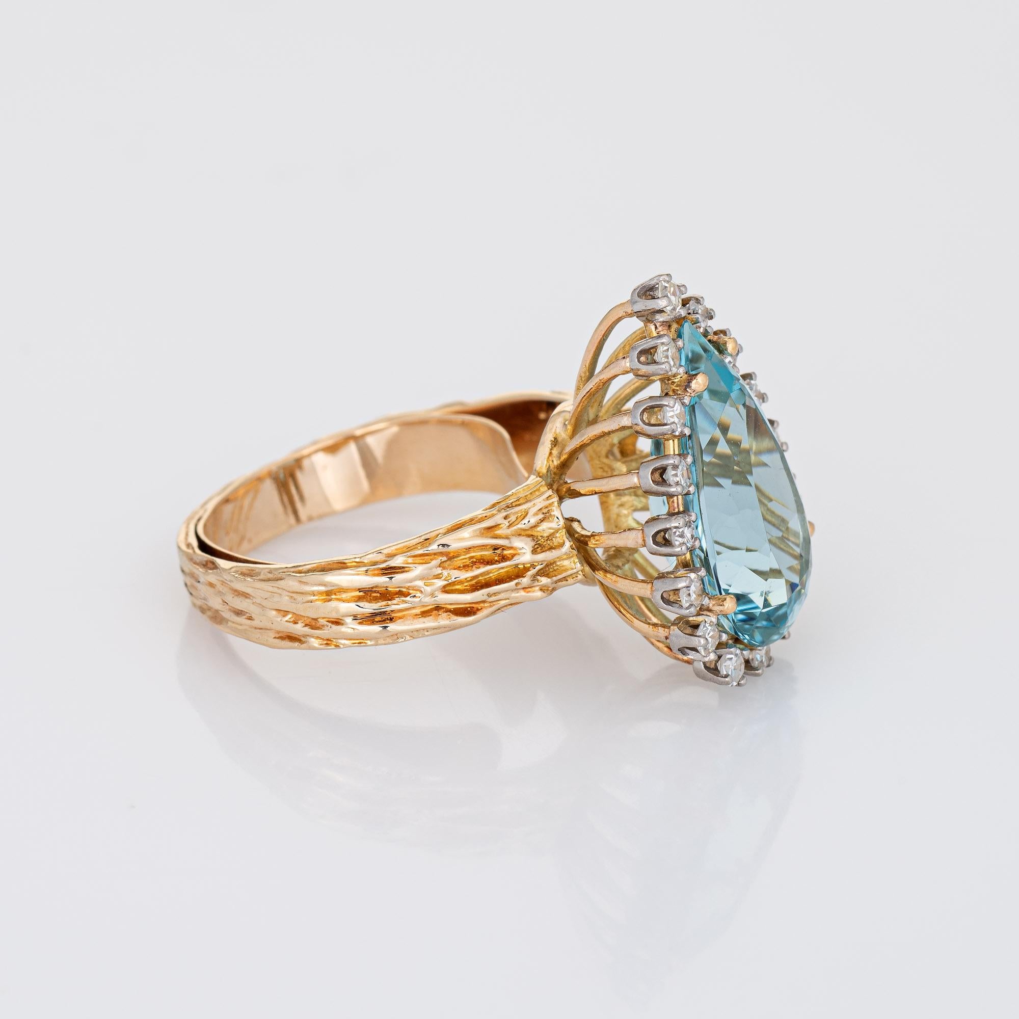 Moderne Vintage Aquamarine Diamond Ring Pear Cut 14k Yellow Gold Fine Jewelry en vente