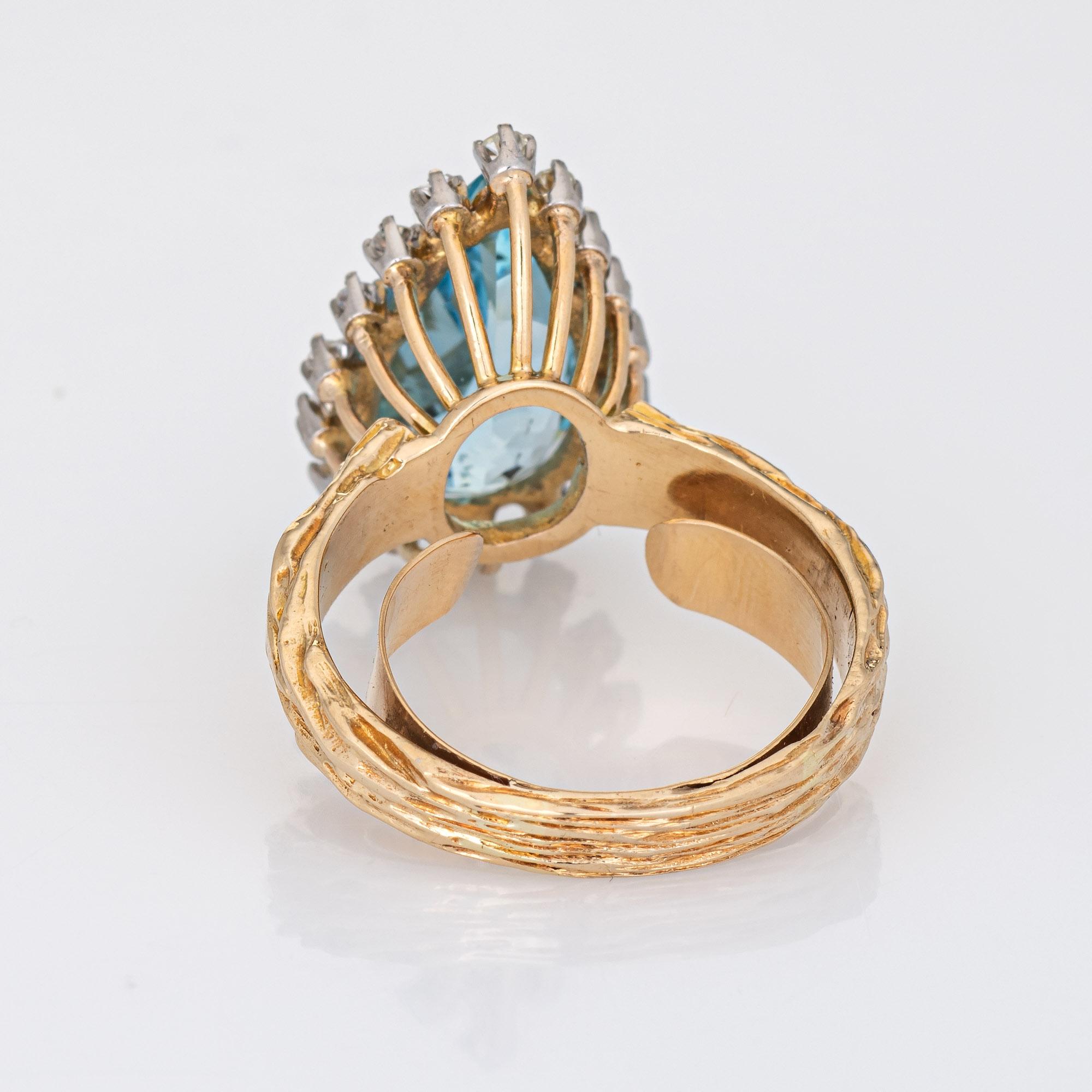 Vintage Aquamarine Diamond Ring Pear Cut 14k Yellow Gold Fine Jewelry In Good Condition For Sale In Torrance, CA