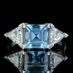 Vintage Aquamarine Diamond Trilogy Ring in 3 Carat Aqua