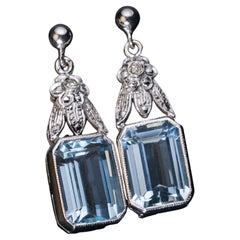 Vintage Aquamarine Diamond White Gold Earrings