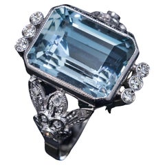 Vintage Aquamarine Diamond White Gold Ring