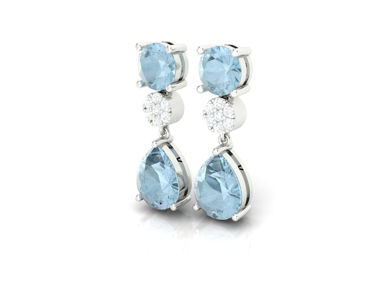 Vintage Aquamarin-Ohrringe-Aquamarine-Edelsteine-Ohrring, Cocktail-Party-Ohrring (Tropfenschliff) im Angebot