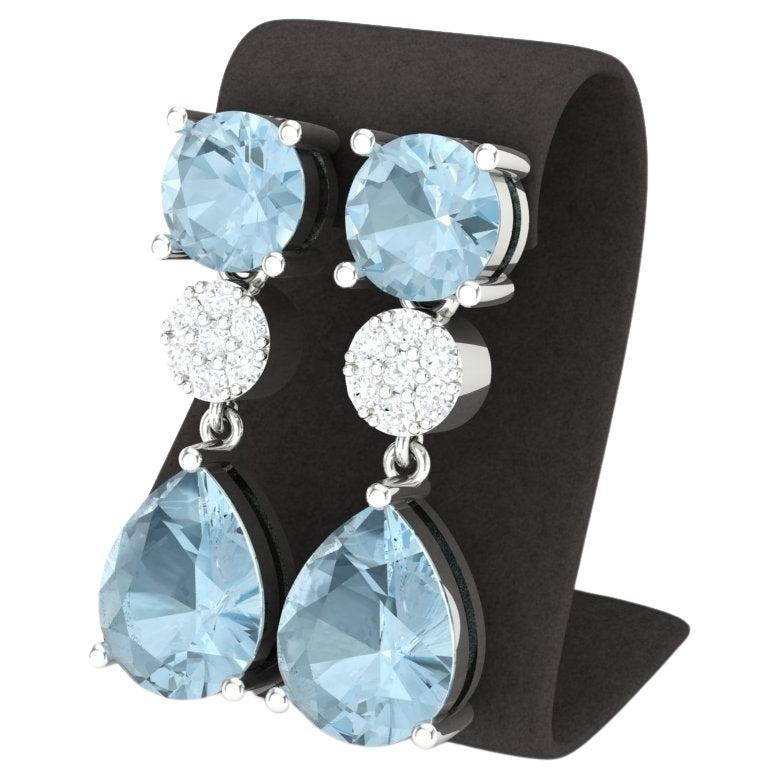 Vintage Aquamarine Earrings-Aquamarine Gemstones Earring, Cocktail Party earring