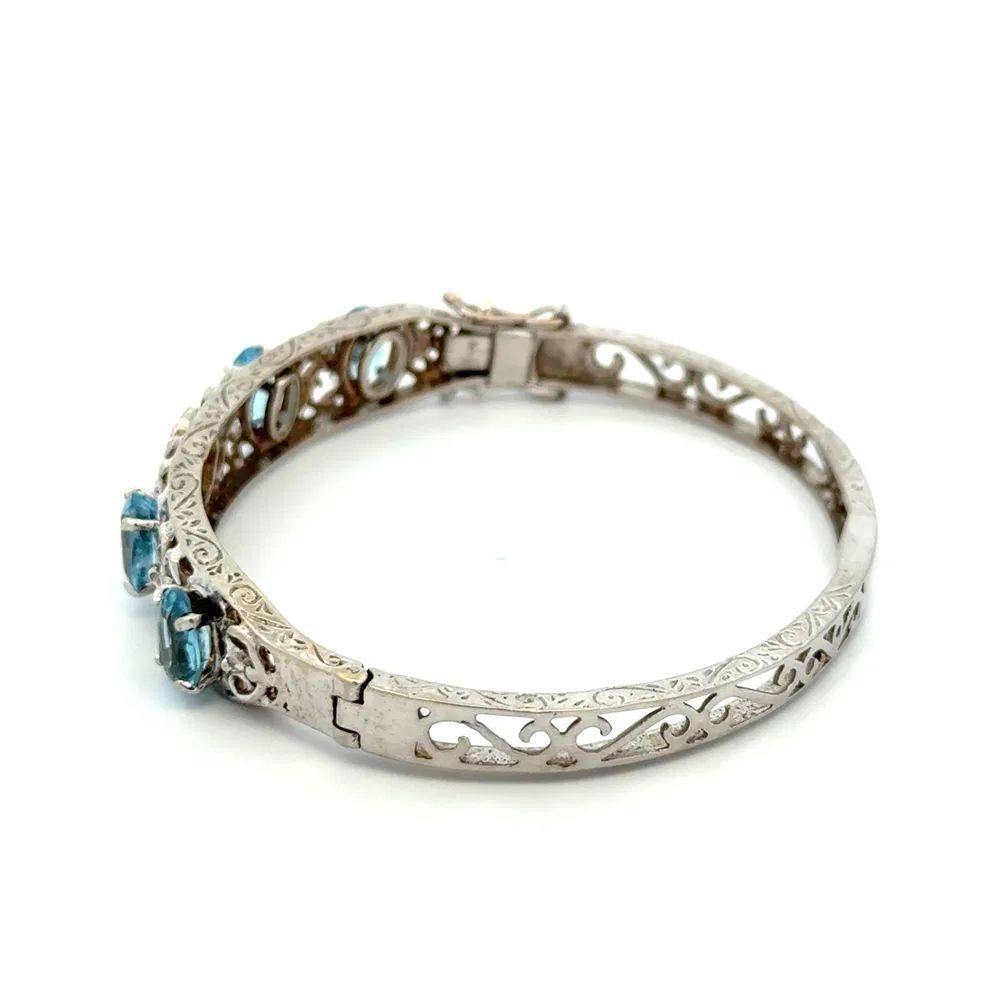 Women's Vintage Aquamarine Gemstone and Diamond Gold Statement Bangle Bracelet For Sale