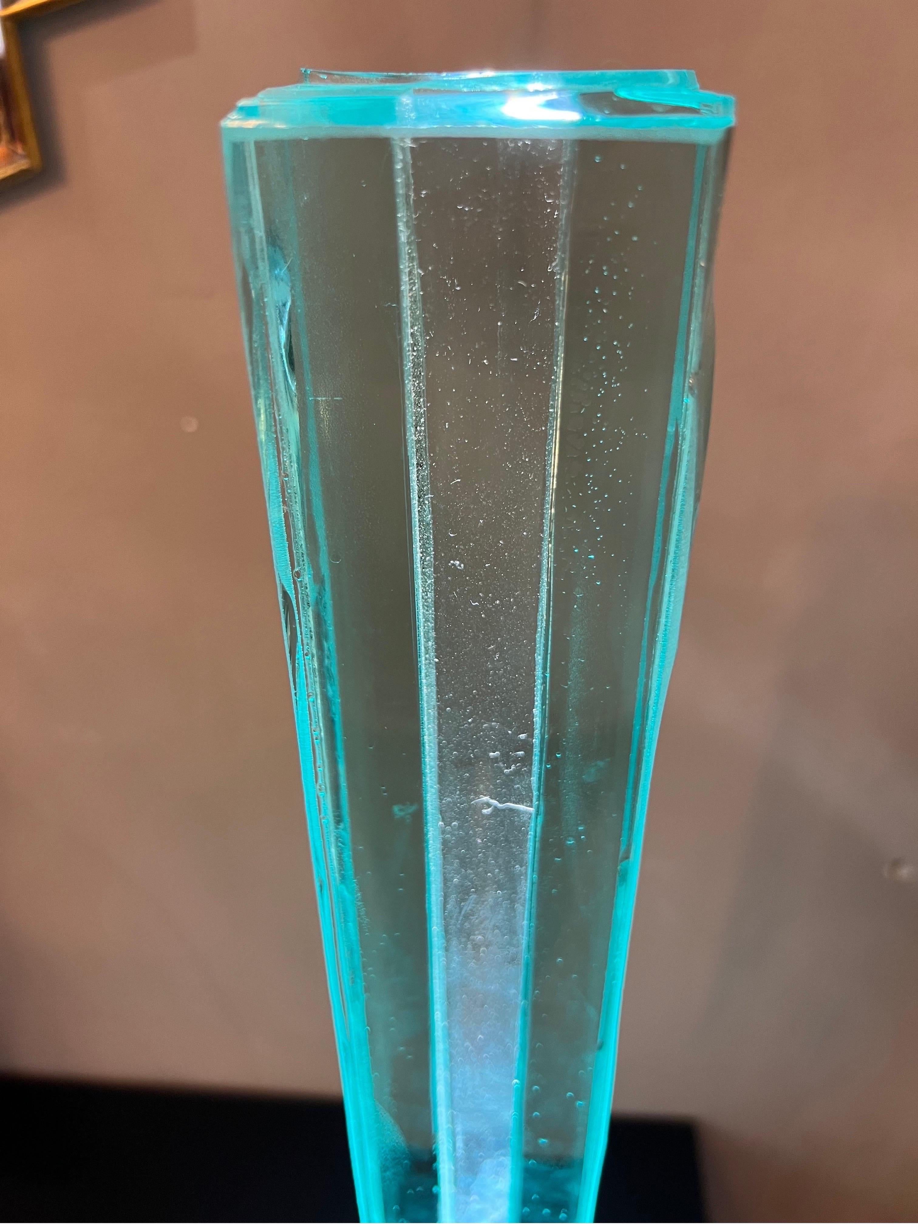 Vintage Aquamarine Glass Menhir Sculpture Table Lamp, 1950s For Sale 4