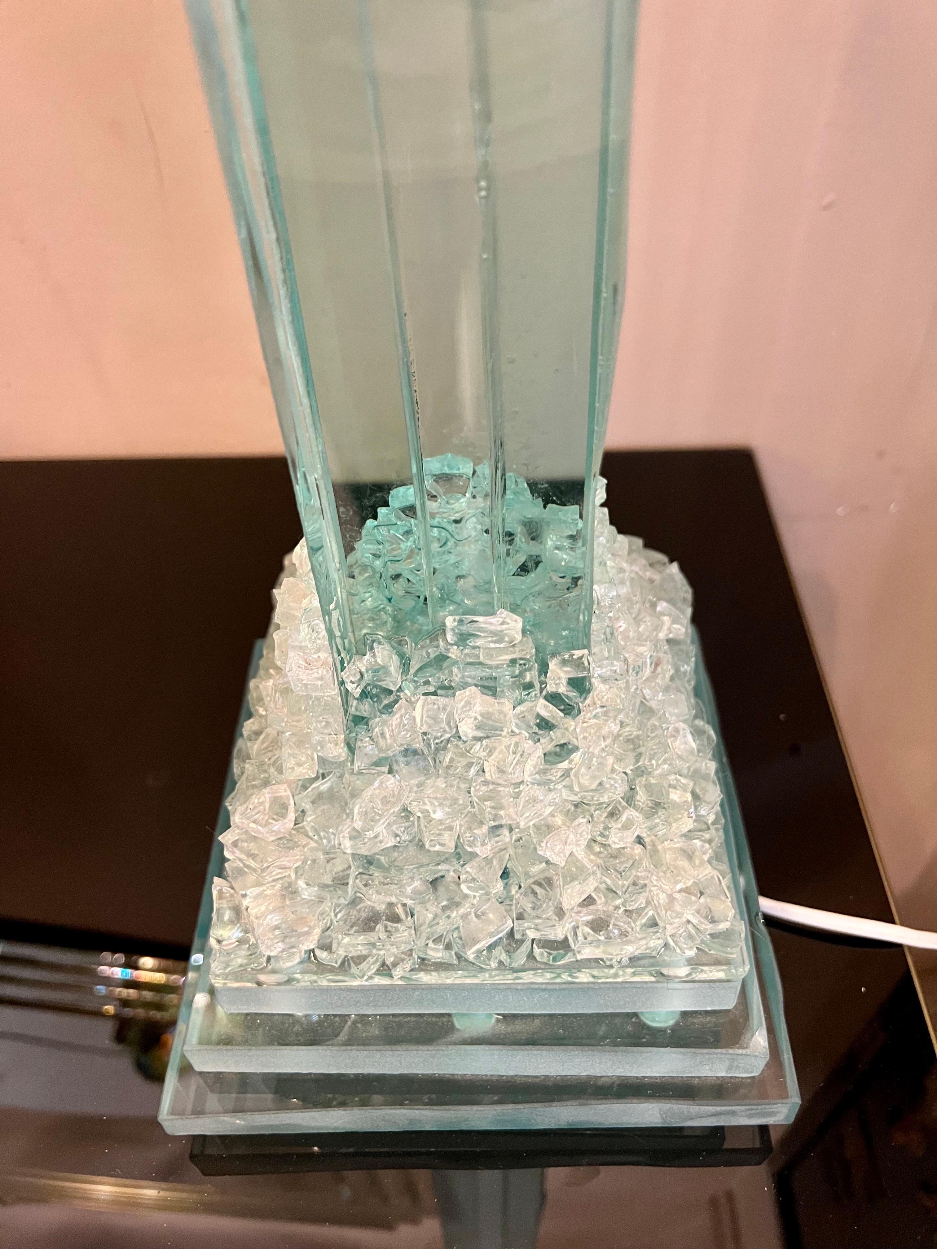 Vintage Aquamarine Glass Menhir Sculpture Table Lamp, 1950s For Sale 5