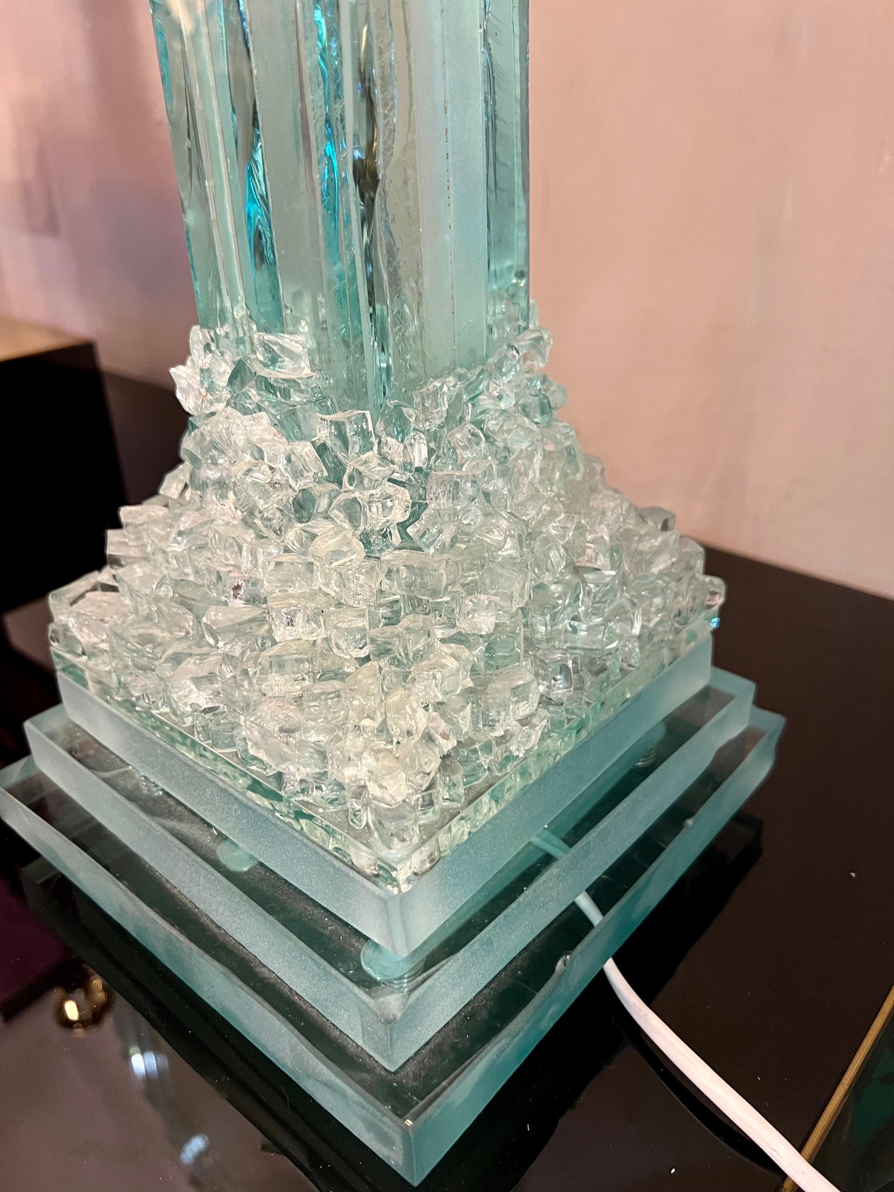 Vintage Aquamarine Glass Menhir Sculpture Table Lamp, 1950s For Sale 8