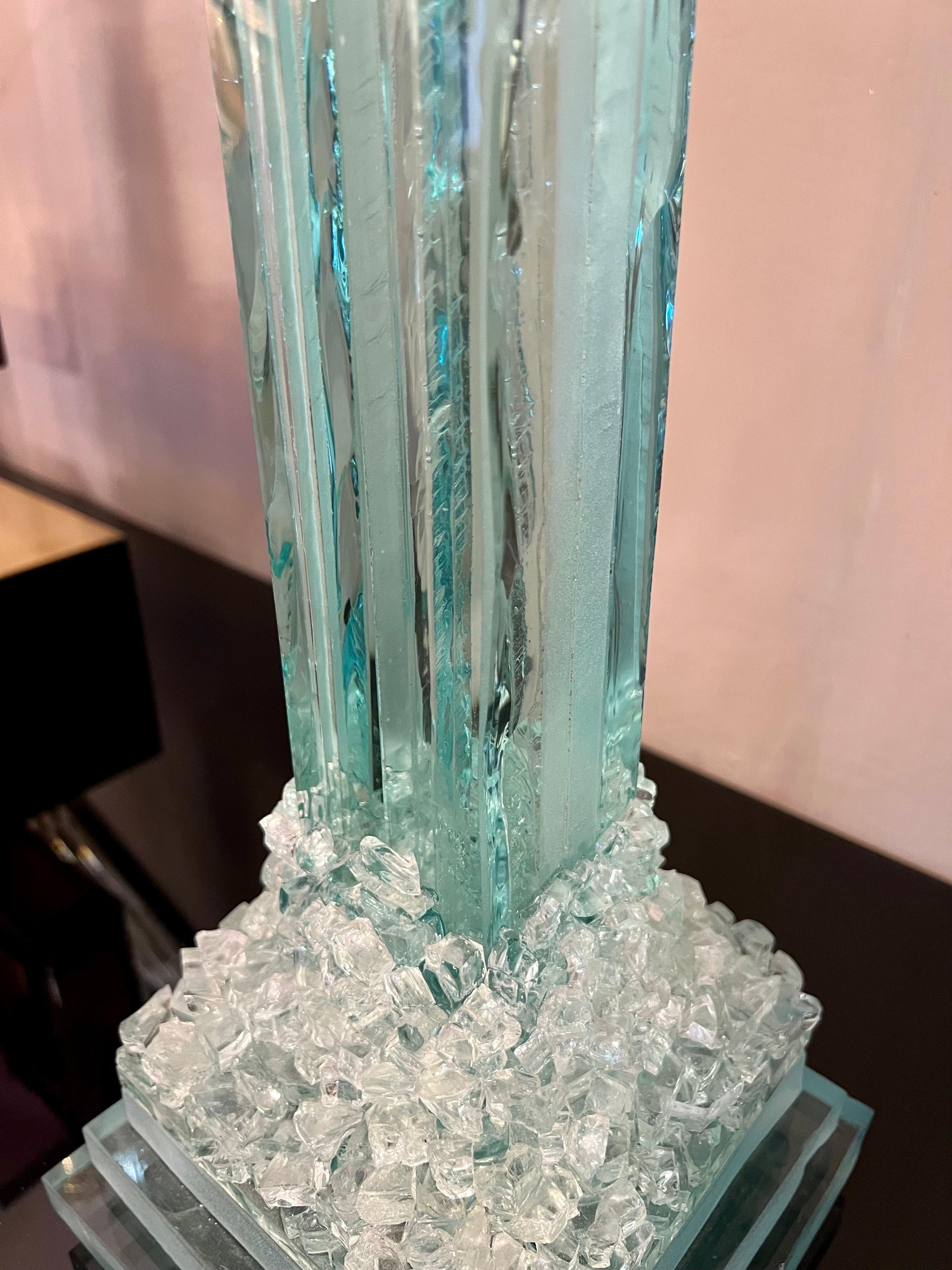 Vintage Aquamarine Glass Menhir Sculpture Table Lamp, 1950s For Sale 9