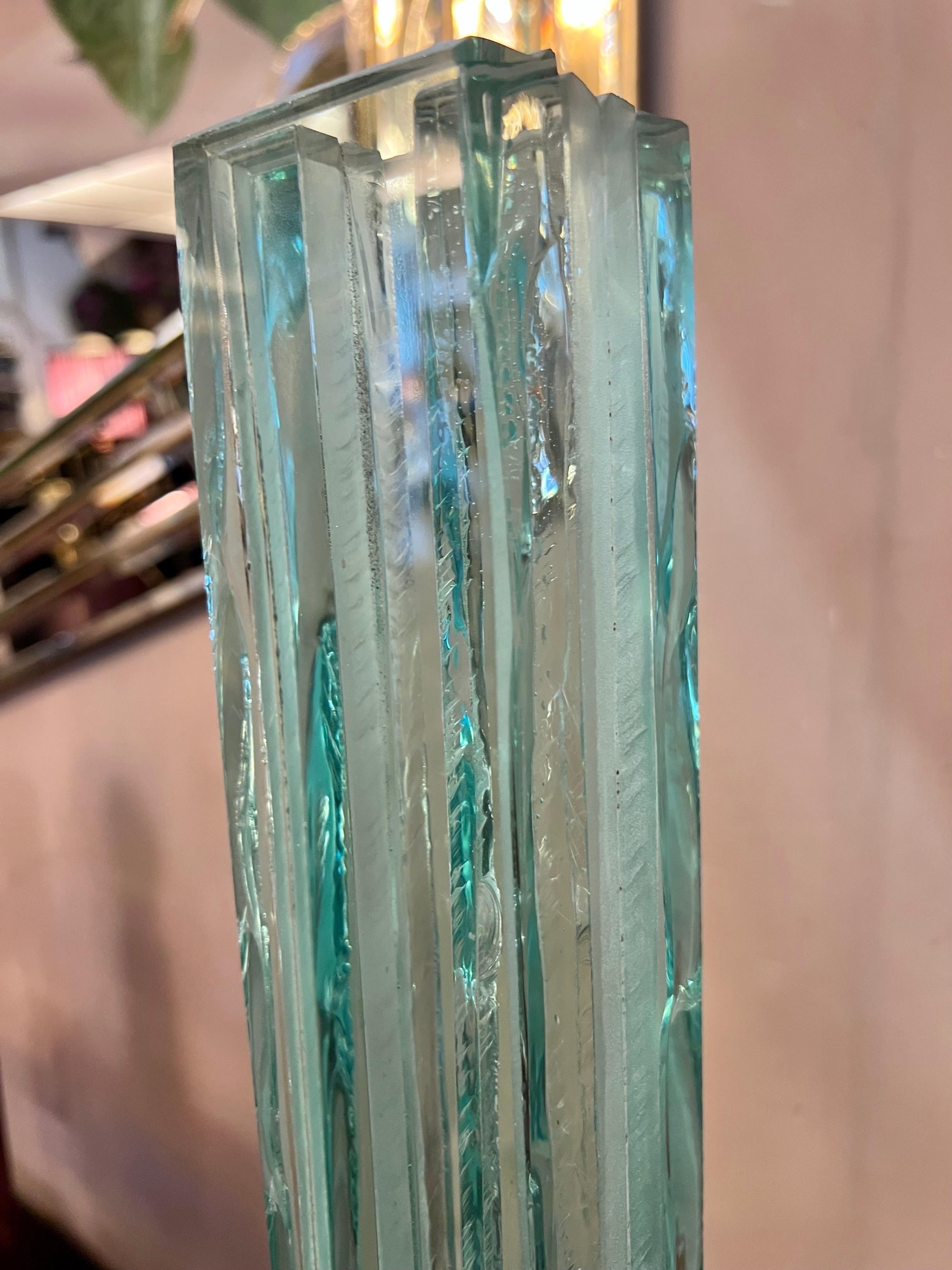 Vintage Aquamarine Glass Menhir Sculpture Table Lamp, 1950s For Sale 10