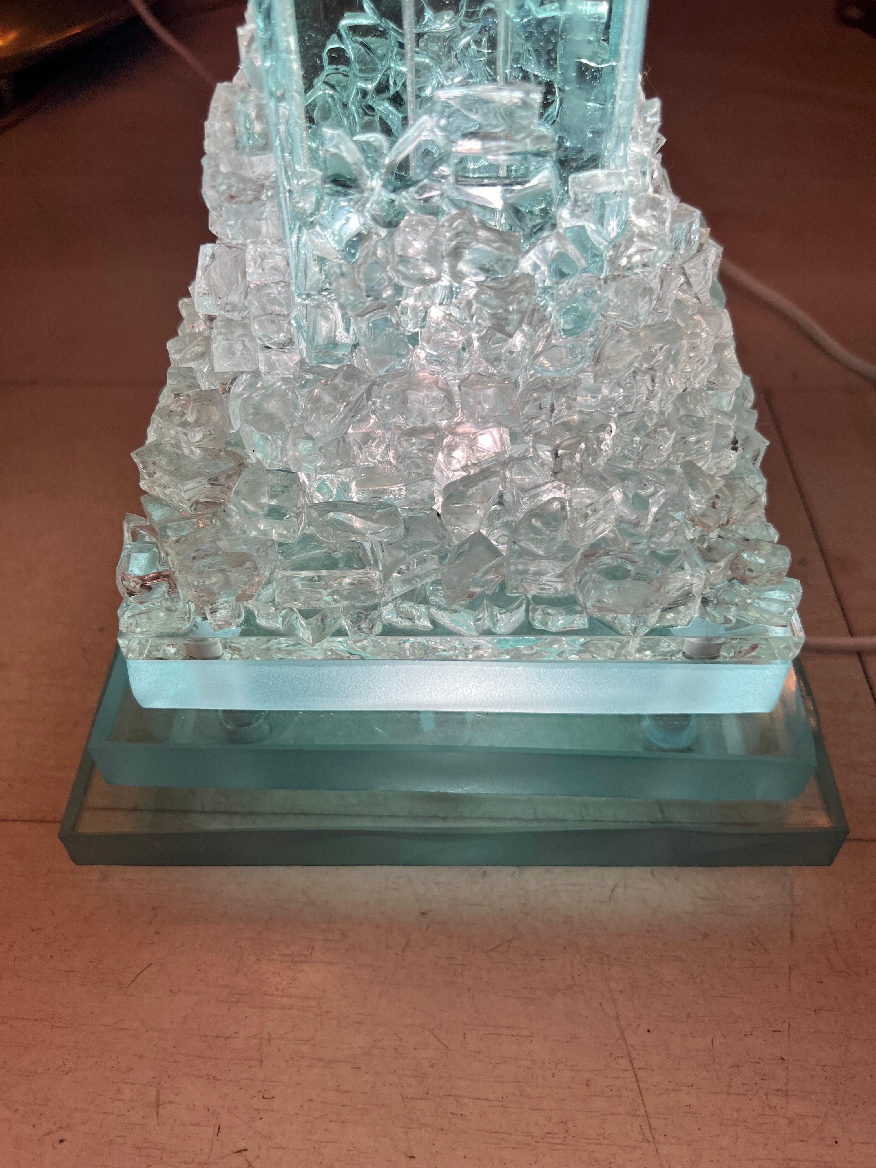 Vintage Aquamarine Glass Menhir Sculpture Table Lamp, 1950s For Sale 12
