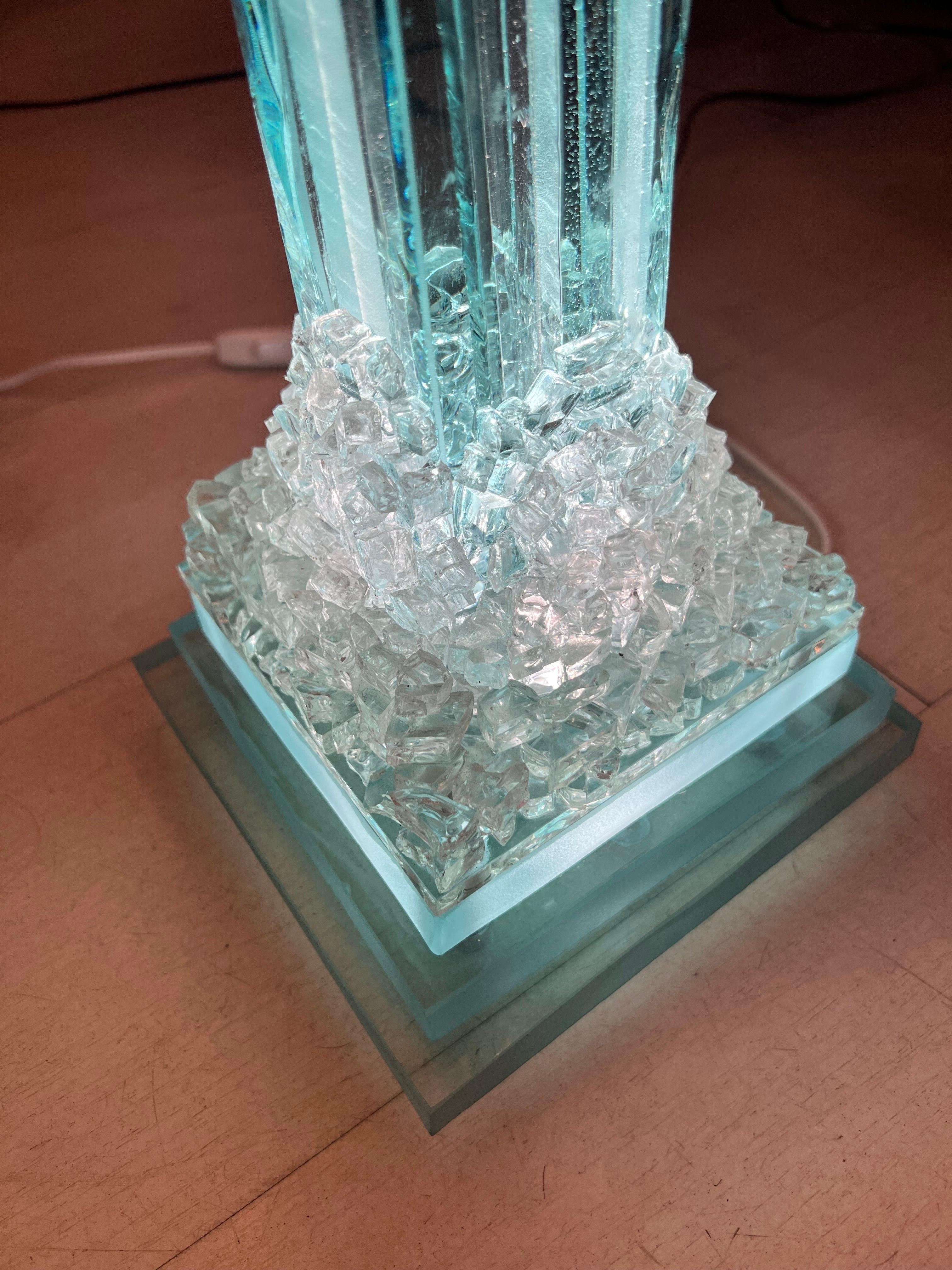 Vintage Aquamarine Glass Menhir Sculpture Table Lamp, 1950s For Sale 13