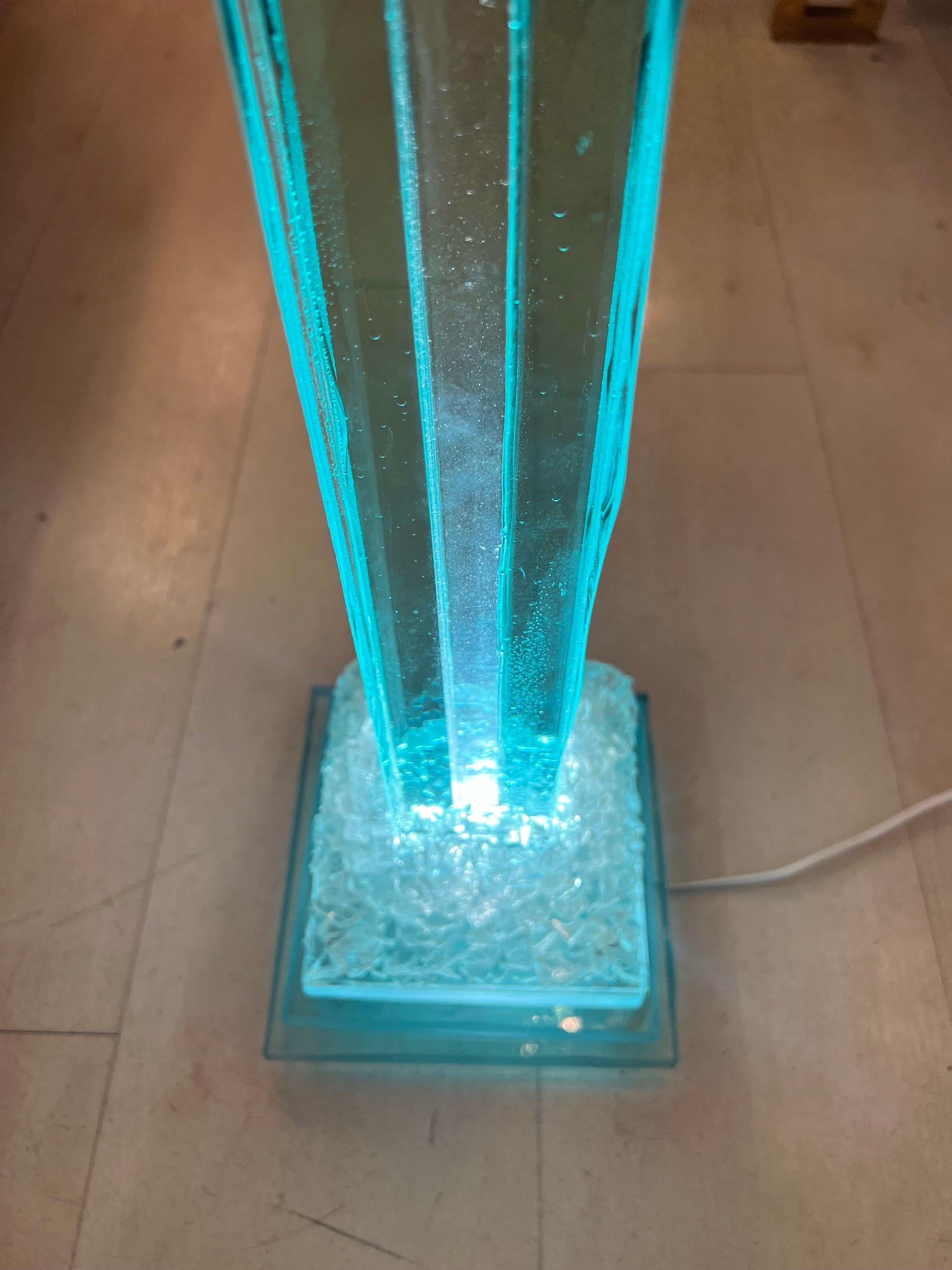 Vintage Aquamarine Glass Menhir Sculpture Table Lamp, 1950s For Sale 14