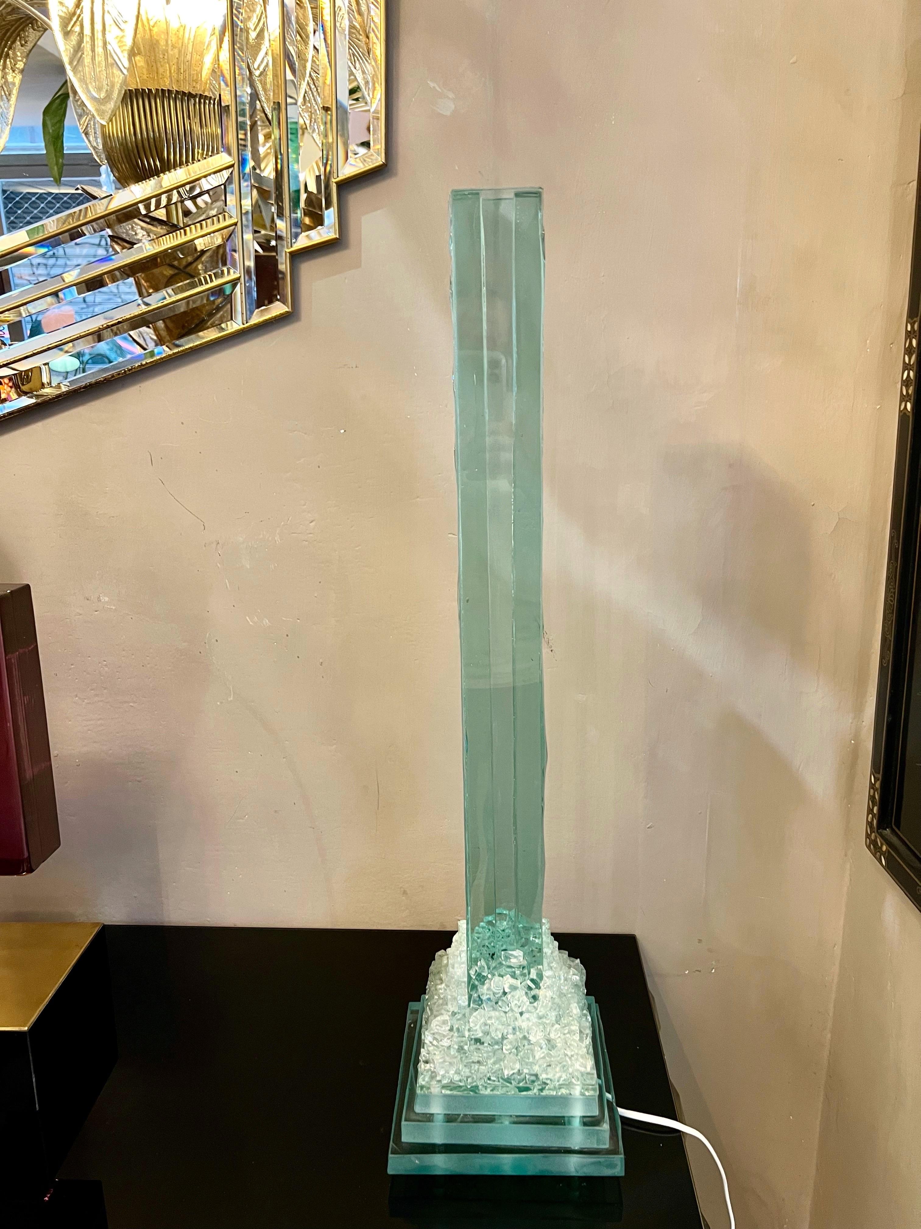 Italian Vintage Aquamarine Glass Menhir Sculpture Table Lamp, 1950s For Sale